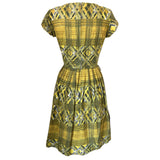 Yellow ochre vintage 1950s abstract print cotton day dress