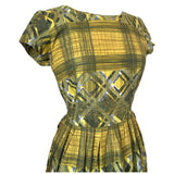 Yellow ochre vintage 1950s abstract print cotton day dress