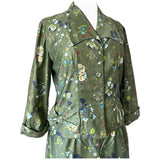Olive green vintage 1950s floral cotton sateen skirt suit