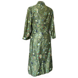 Olive green vintage 1950s floral cotton sateen skirt suit