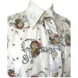 Sleepy owl print vintage 1970s wing collar crop blouse