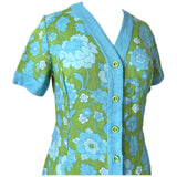 Lime green and blue floral vintage 1960s moygashel mini dress