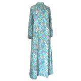 Psychedelic flower power vintage 1960s trumpet sleeved maxi dress