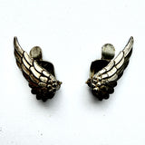 Silver vintage angel wings mid-century clip-on earrings