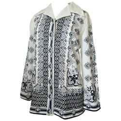 Haut tunique floral bleu marine et blanc vintage des années 1970 non porté