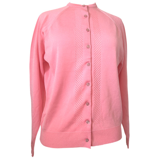 Candy pink tricel vintage 1960s classic crew neck cardigan