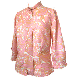 Chemisier vintage à col foulard des années 1960, mod rose et pêche paisley non porté 