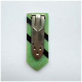 Art deco jade green and black asymmetric stripe bakelite dress clip