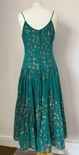 Monsoon 1980s emerald green and gold Indian cotton sundress with matching shawl
