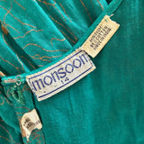 Monsoon 1980s emerald green and gold Indian cotton sundress with matching shawl