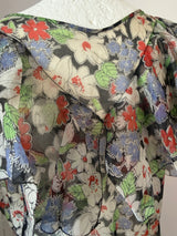 Authentic vintage 1930s Art Deco flutter sleeved floral chiffon evening dress