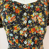 Autumn flowers vintage 1970s puff sleeved floral tea dress
