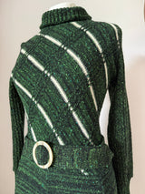 Forest green vintage 1970s knitted dress with circle buckle belt - Candy Says Vintage Clothing UK