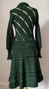 Forest green vintage 1970s knitted dress with circle buckle belt - Candy Says Vintage Clothing UK