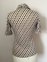 Londonpride stretchy vintage geo print 1970s short sleeved wing collar shirt - Candy Says Vintage Clothing UK