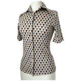 Londonpride stretchy vintage geo print 1970s short sleeved wing collar shirt - Candy Says Vintage Clothing UK