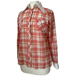 Western style vintage 1970s pink check wing collar shirt - Candy Says Vintage Clothing UK
