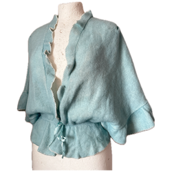 Baby blue fuzzy wool and rayon 1940s vintage cape sleeved cardigan - Candy Says Vintage Clothing UK