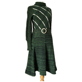 Forest green vintage 1970s knitted dress with circle buckle belt - Candy Says Vintage Clothing UK