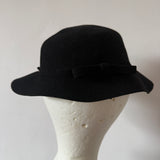 Original 1940s black wool felt slanted tilt hat with soutache braided trim