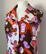 Psychedelic vintage 1970s orange, brown and purple day dress