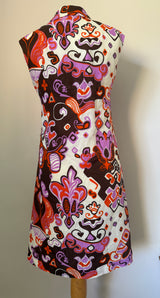 Psychedelic vintage 1970s orange, brown and purple day dress