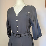 Slate grey smart vintage 1940s belted day dress