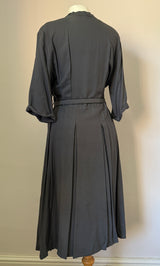 Slate grey smart vintage 1940s belted day dress
