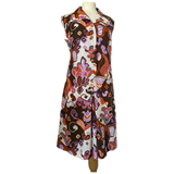 Psychedelic vintage 1970s orange, brown and purple day dress