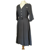Slate grey smart vintage 1940s belted day dress