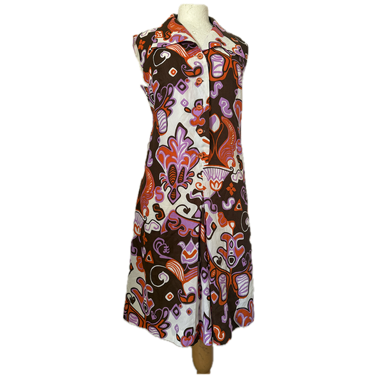 Psychedelic vintage 1970s orange, brown and purple day dress