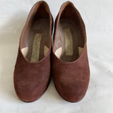 Chestnut brown suede vintage 1940s babydoll heeled shoes UK 5