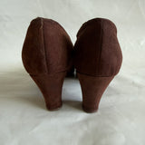 Chestnut brown suede vintage 1940s babydoll heeled shoes UK 5