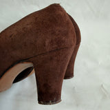 Chestnut brown suede vintage 1940s babydoll heeled shoes UK 5