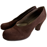 Chestnut brown suede vintage 1940s babydoll heeled shoes UK 5