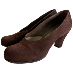 Chestnut brown suede vintage 1940s babydoll heeled shoes UK 5