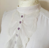 Vintage 1970s white chiffon blouse with lace trim jabot
