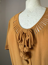 Amber yellow rayon art deco belted 1940s day dress