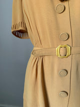 Amber yellow rayon art deco belted 1940s day dress
