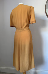 Amber yellow rayon art deco belted 1940s day dress