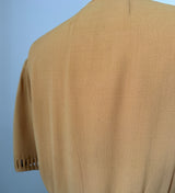 Amber yellow rayon art deco belted 1940s day dress