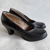 Classic black leather vintage 1940s babydoll heeled shoes UK 5