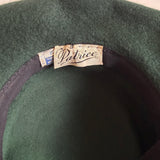 1940s forest green felt tilt hat with black feather trim