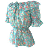 Gauzy floral 1970s gypsy top with smocked waist