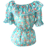 Gauzy floral 1970s gypsy top with smocked waist