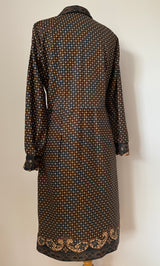 Dogtooth check black, brown and beige 1970s long sleeved day dress