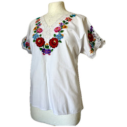 Vintage floral embroidered traditional Hungarian Kalocsa blouse
