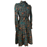 Graphic floral print vintage 1970s belted shirt dress