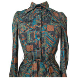 Graphic floral print vintage 1970s belted shirt dress