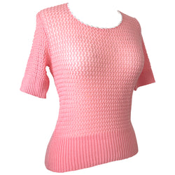 Haut à encolure dégagée vintage des années 1970 en tricot de dentelle rose bébé non porté